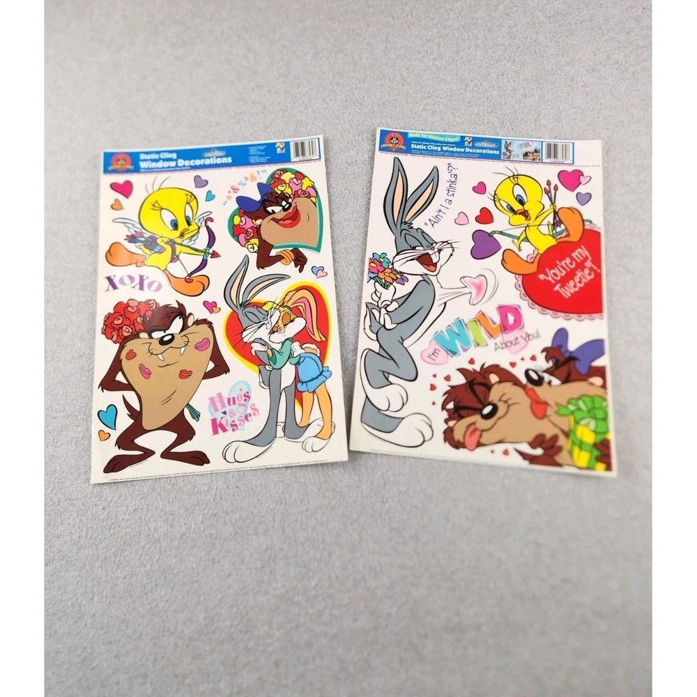 2 Looney Tunes Taz Bugs Martin Valentines Day Window Static Clings VINTAGE New